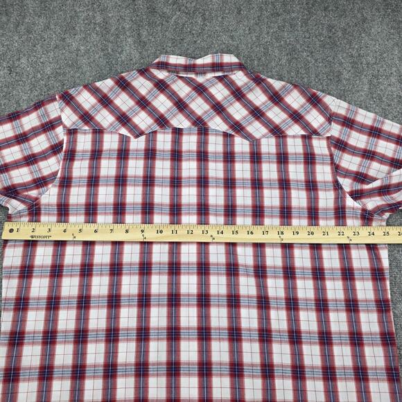 Wrangler Wrancher Shirt Mens XLT Red White Blue Plaid Pearl Snap Western Rodeo - Picture 5 of 15